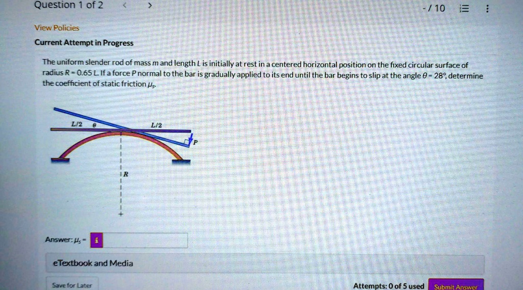 The uniform slender rod of mass m and length L is initially at rest in ...
