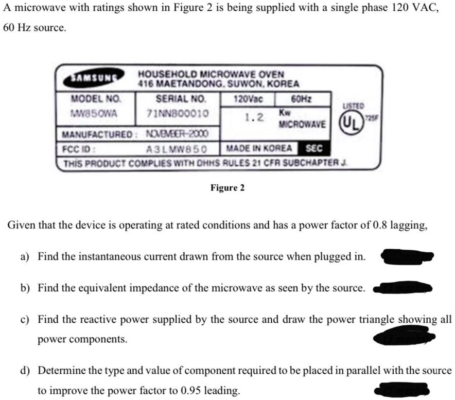 SOLVED How do I work this? A microwave with ratings shown in Figure 2