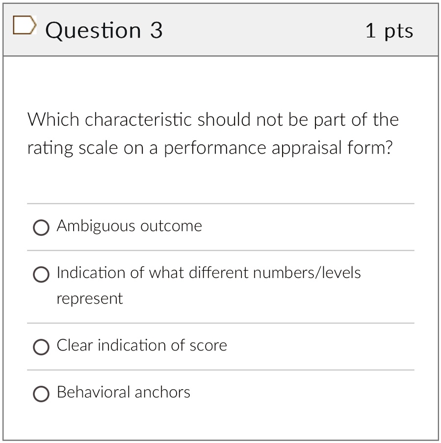 Question Number Indication Which characteristic should not be part of the rating scale on a ...