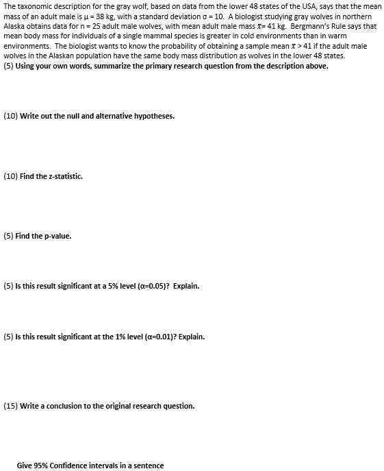 SOLVED: The taxonomic description for the gray wolf, based on data from ...