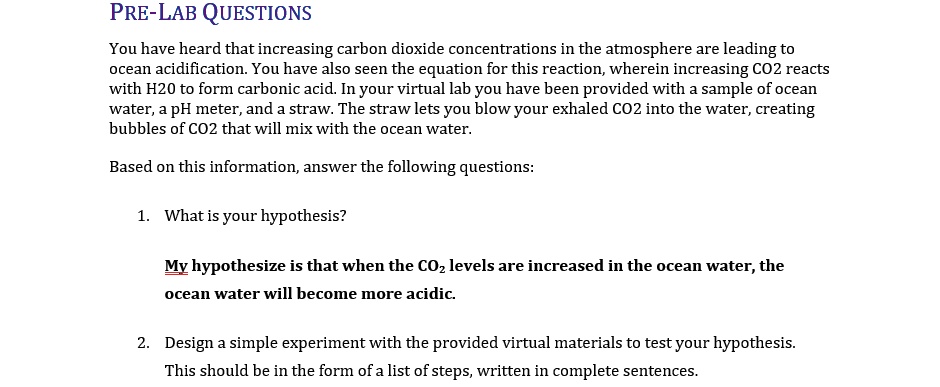 pre lab questions you have heard that increasing carbon dioxide ...
