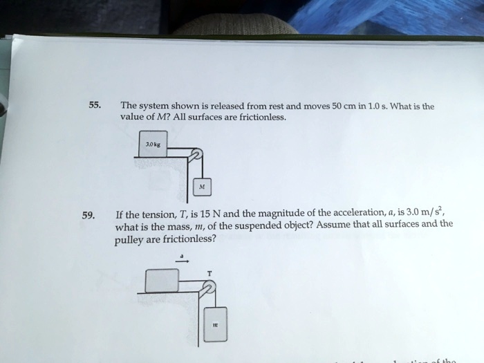 SOLVED: The system shown is released from rest and moves 50 cm in 1.0 s ...