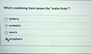 which combining form means the entire brain o cerebro o cerebello o neuro o encephalo 64142