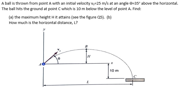 SOLVED: ball thrown from point with an initial velocity Vo-25 m/s at an ...