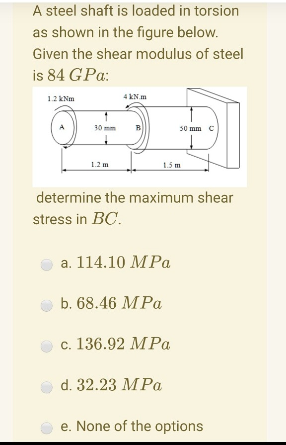SOLVED A steel shaft is loaded in torsion as shown in the figure below