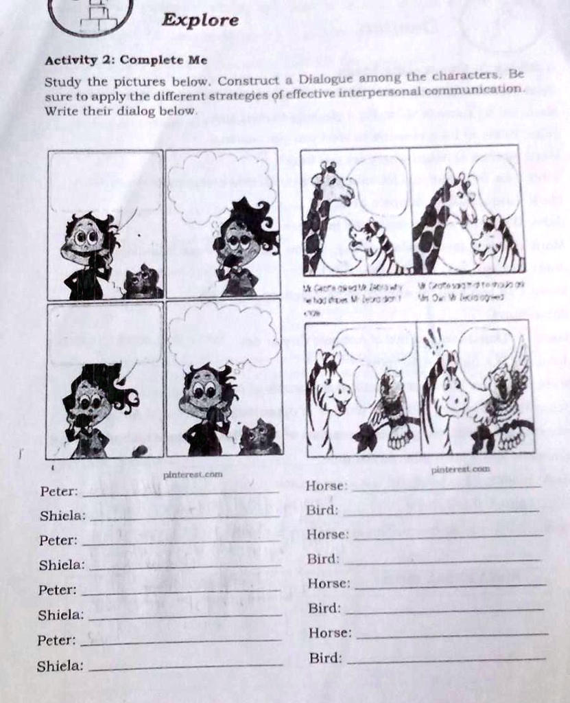 internal dialogue in character education worksheet... Activity 2: Complete Me Study the pictures below. Construct a dialogue ...
