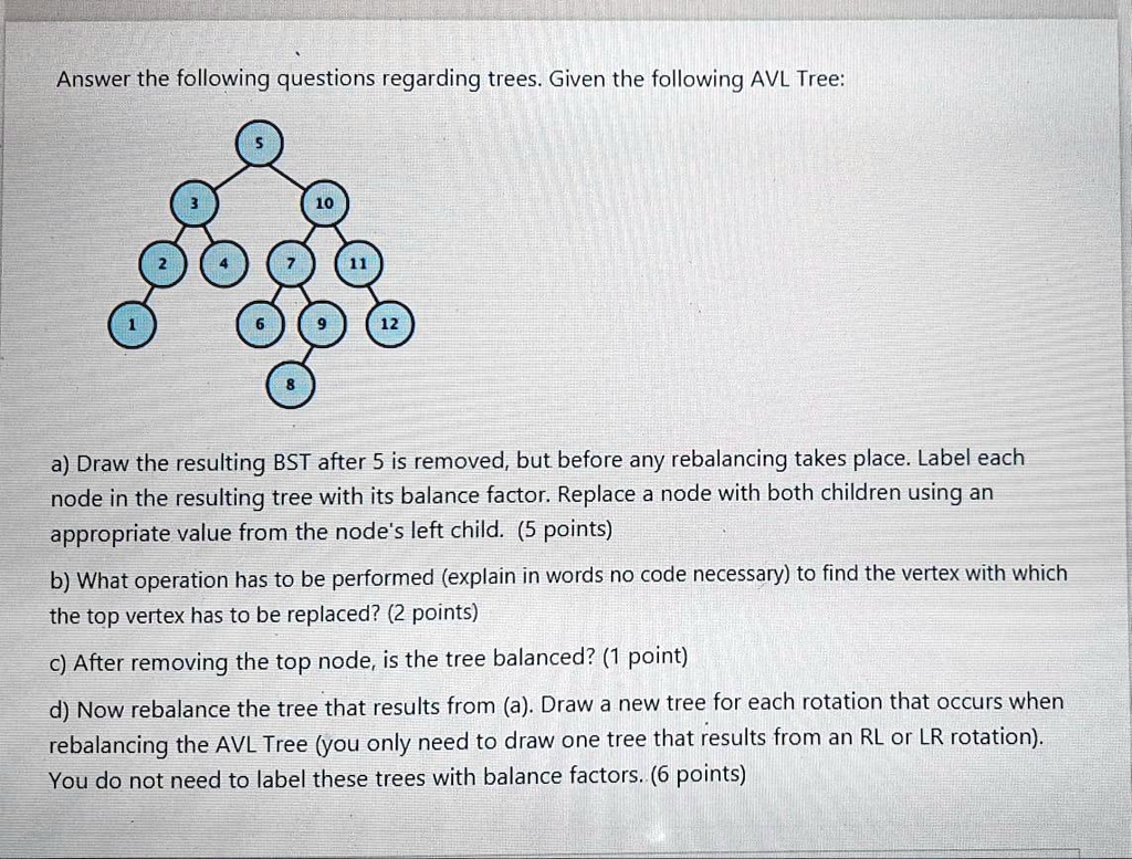 Answer the following questions regarding trees. Given the following AVL ...