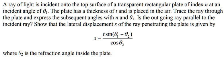 A ray of light is incident onto the top surface of a transparent ...