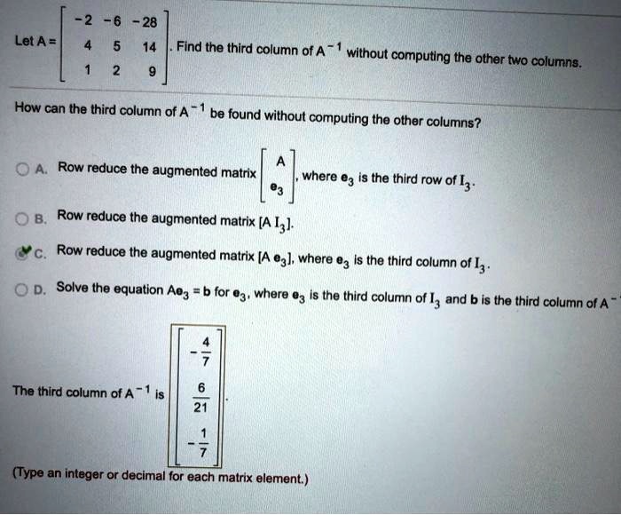 SOLVED Find the third column of A without computing the other two