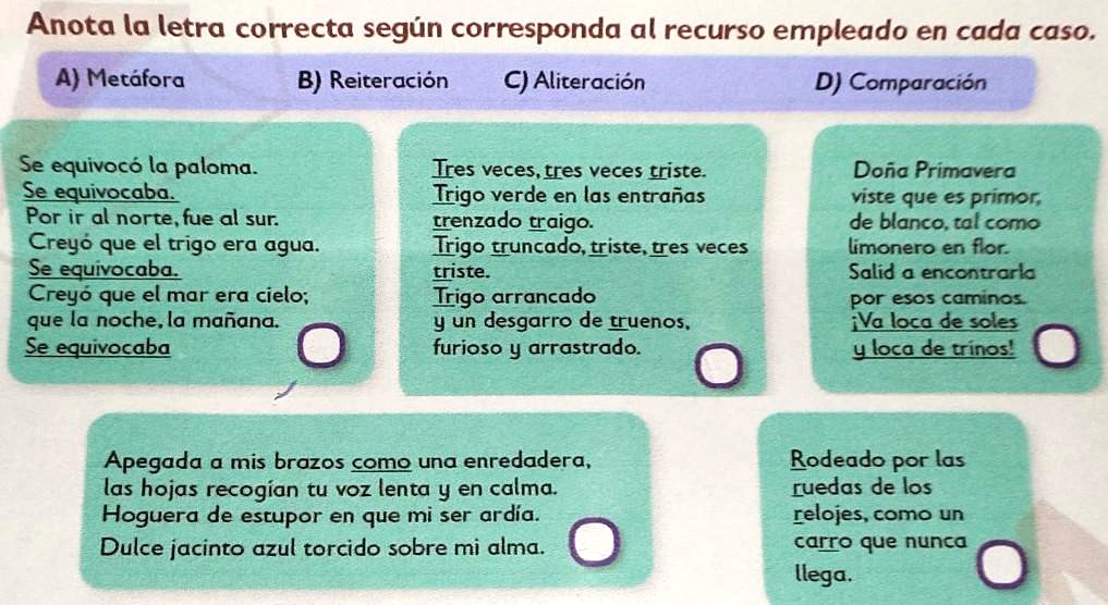 SOLVED: anota la letra correcta según corresponda al recurso empleado