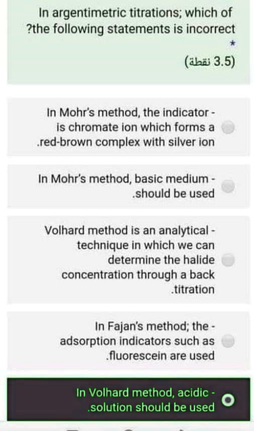 SOLVED In argentometric titrations, which of the following statements