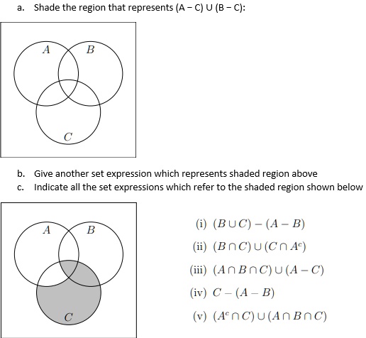 SOLVED: Shade the region that represents (A-C) U (B - C: Give another ...