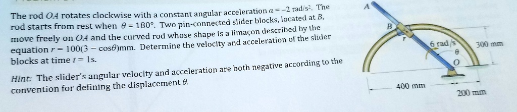 SOLVED:acceleration rad $ . The The rod 04 rotates clockwise with ...