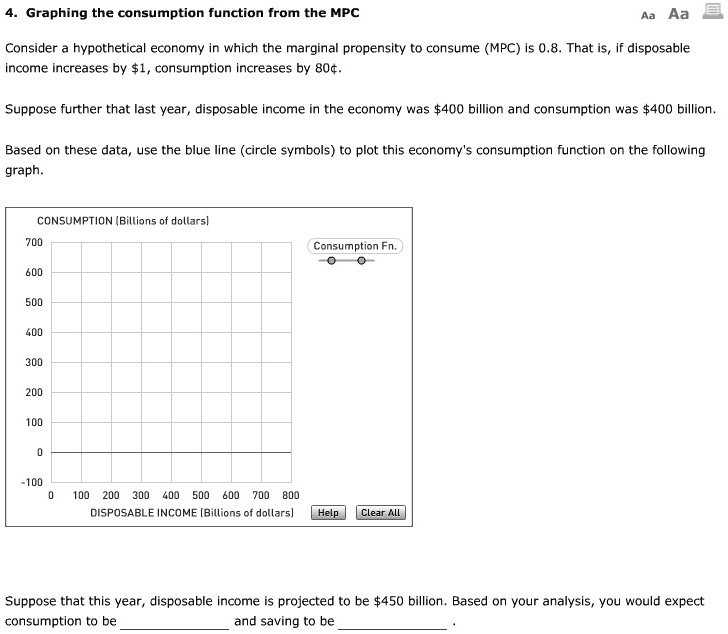 Graphing the consumption function from the MPC Consider a hypothetical ...