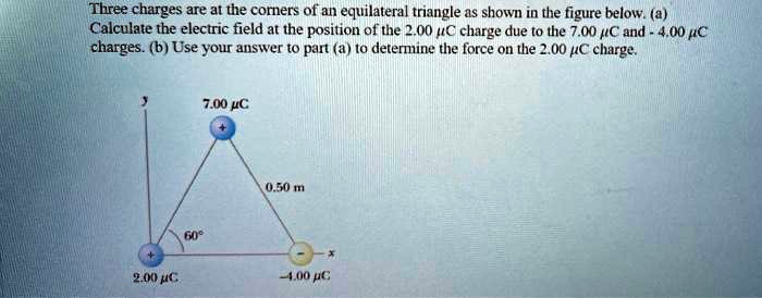 Three charges are at the corners of an equilateral triangle as shown in ...