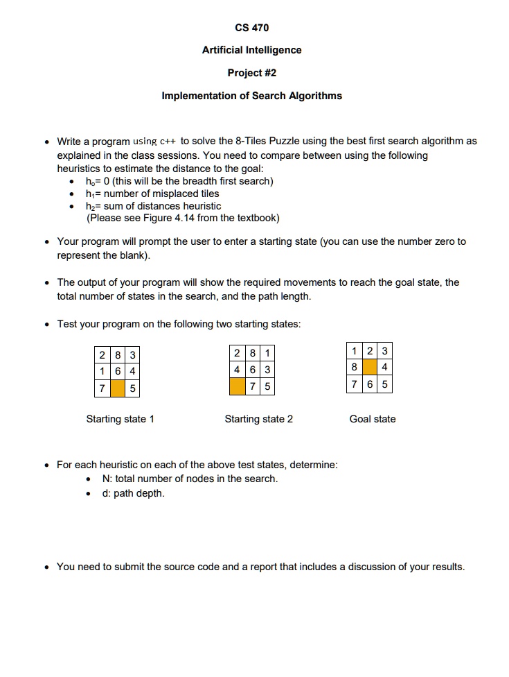 SOLVED: CS 470 Artificial Intelligence Project #2 Implementation of ...
