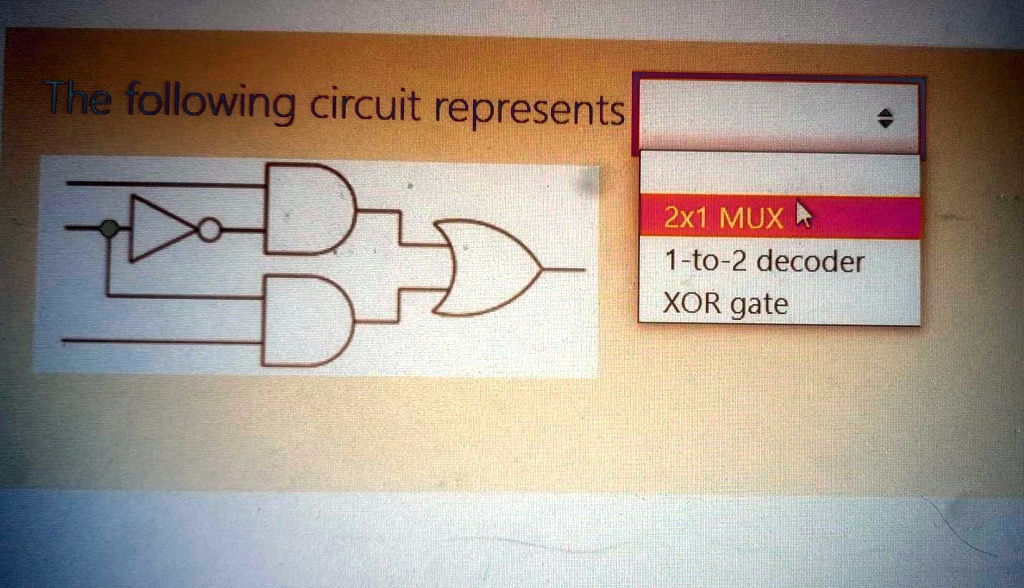 SOLVED: The following circuit represents[ 2x1 MUX 1-t0-2 decoder XOR gate