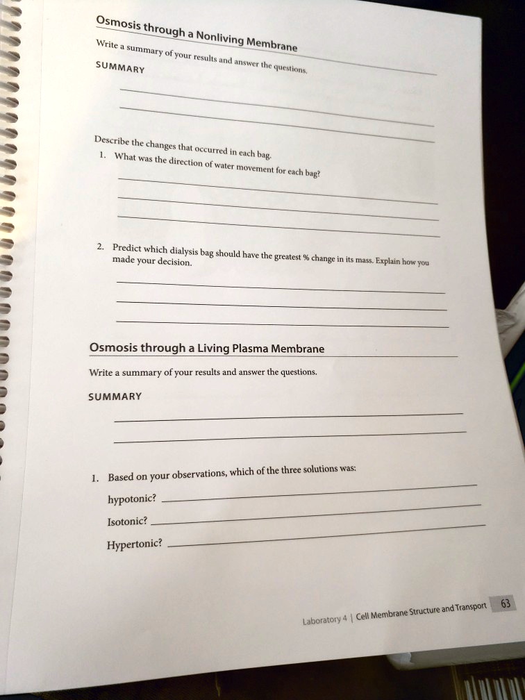 SOLVED Osmosis through Write = Nonliving sumniany Membrane ofyour