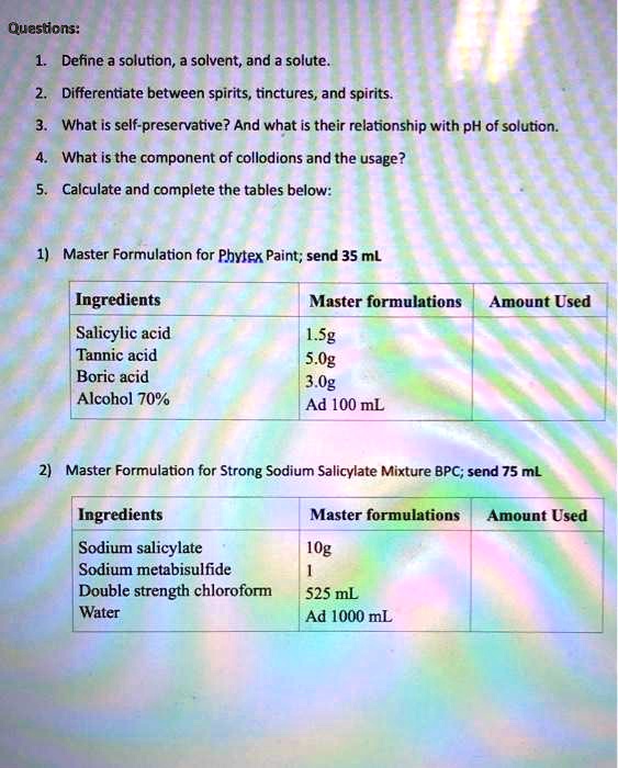 SOLVED Questicns Define solution; solvent; and solute. Differentiate