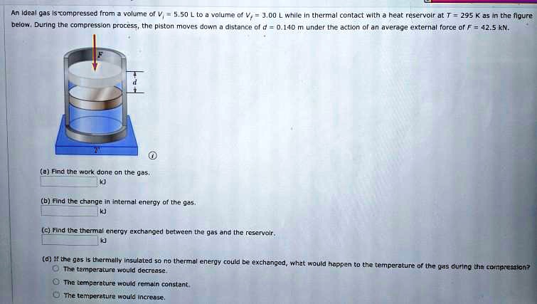 Solved An Idea Gas Is Compressec Rom Volumc Vommz Ofv J 00 Whilc Ihcria Contact With A Reat Reservolr At T 295 K Js The Figure Pelom During The Compression Process Tne Biyon