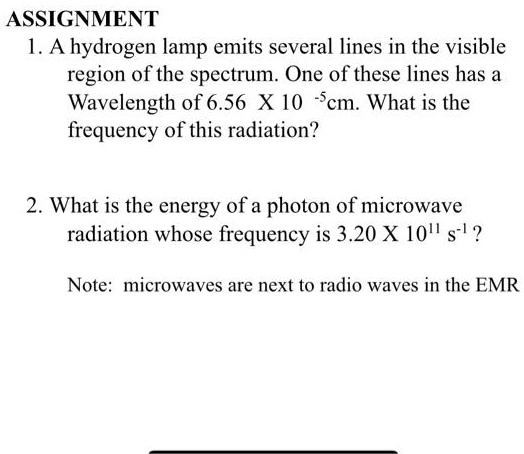 SOLVED: ASSIGNMENT 1.A hydrogen lamp emits several lines in the visible ...