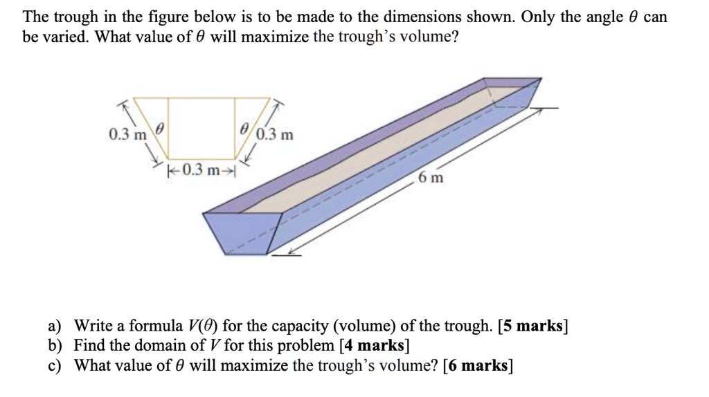 SOLVED: The trough in the figure below is to be made to the dimensions ...