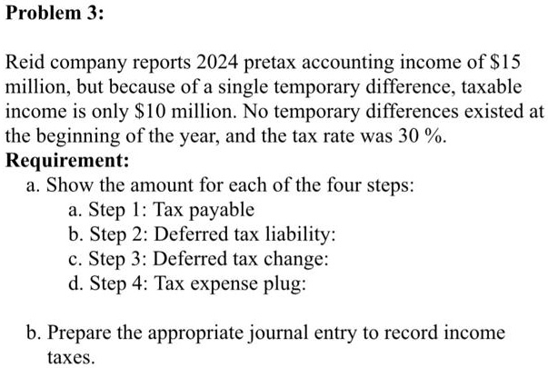 SOLVED: Problem3: Reid Company Reports 2024 Pretax Accounting Income Of ...