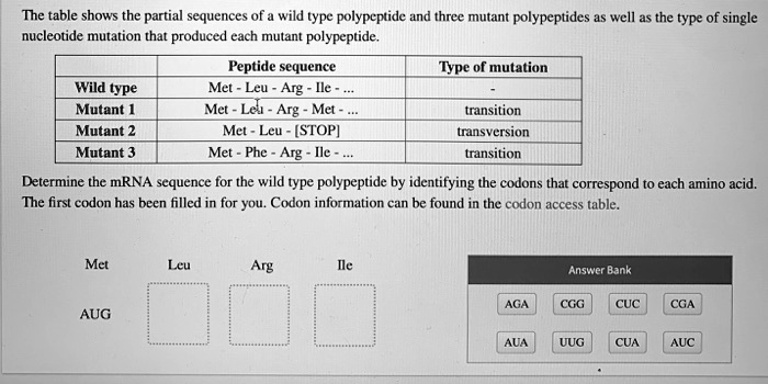 the table shows the partial sequences of wild type polypeptide and ...