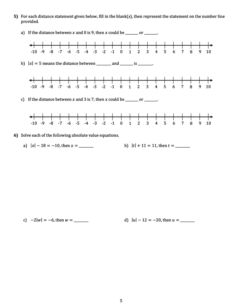 SOLVED: Texts: 5) For each distance statement given below, fill in the ...