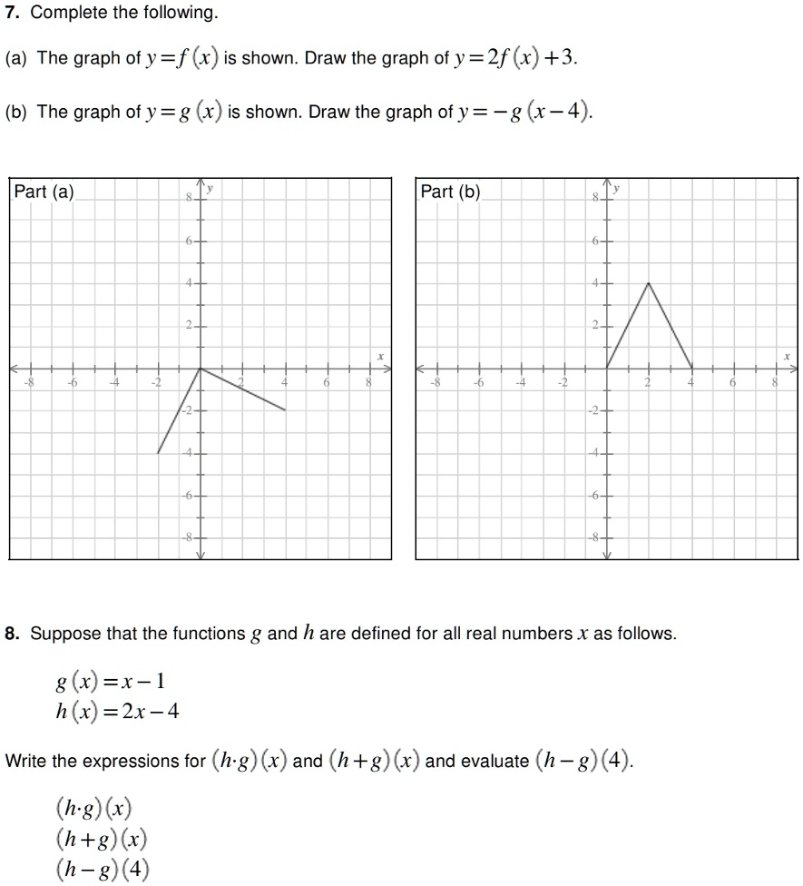 Solved Complete The Following A The Graph Of Y F X Is Shown Draw The Graph Of Y 2f X 3 B The Graph Of Y G X Is Shown Draw The Graph Ofy