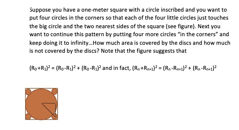 One Meter Square Visual suppose you have a one meter square with a circle inscribed and you ...