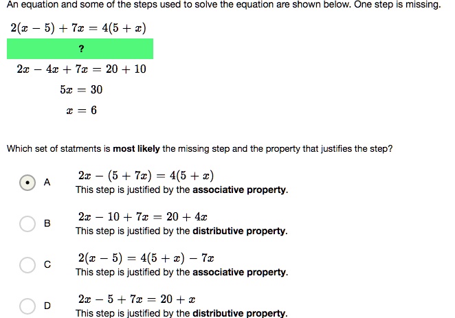 SOLVED: An equation and some of the steps used to solve the equation ...