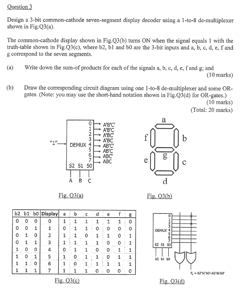 SOLVED: Question 3 Design a 3-bit common-cathode seven-segment display ...