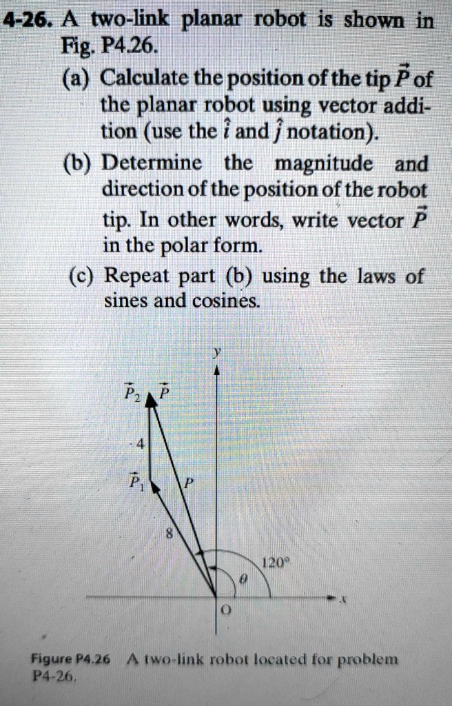 SOLVED 426. A twolinkplanar robot is shown in Fig P4.26. (a
