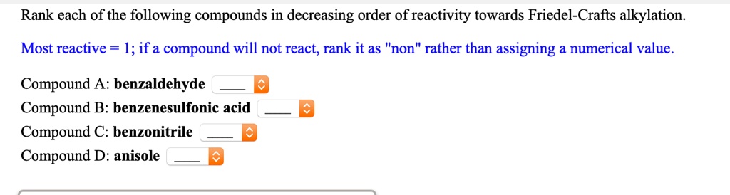 SOLVED: Rank Each Of The Following Compounds In Decreasing Order Of ...