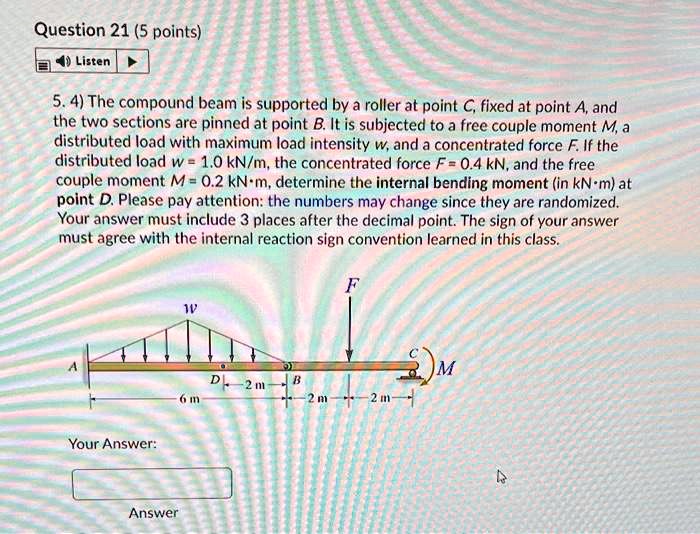 SOLVED: determine the internal bending moment in kN*m at point D ...