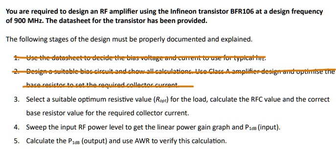 Bfr106 SOLVED: You are required to design an RF amplifier using the Infineon ...