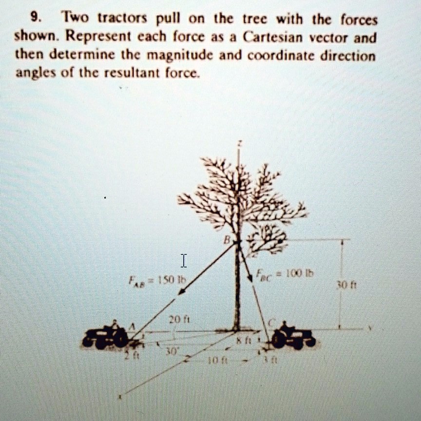 Pushing Tree Force 9. Two tractors pull on the tree with the forces shown. Represent each ...