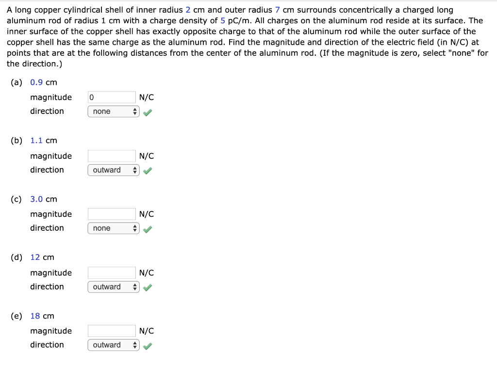 SOLVED A long copper cylindrical shell of inner radius 2 cm and outer