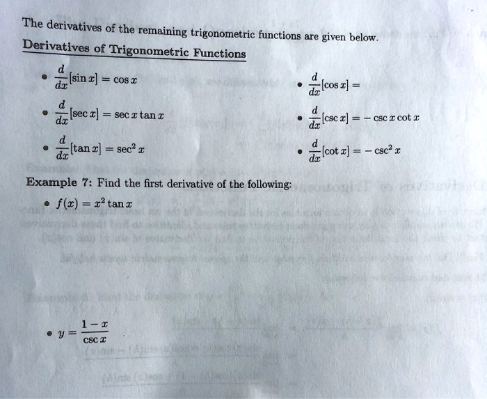 SOLVEDThe derivatives of the remaining trigonometric functions are