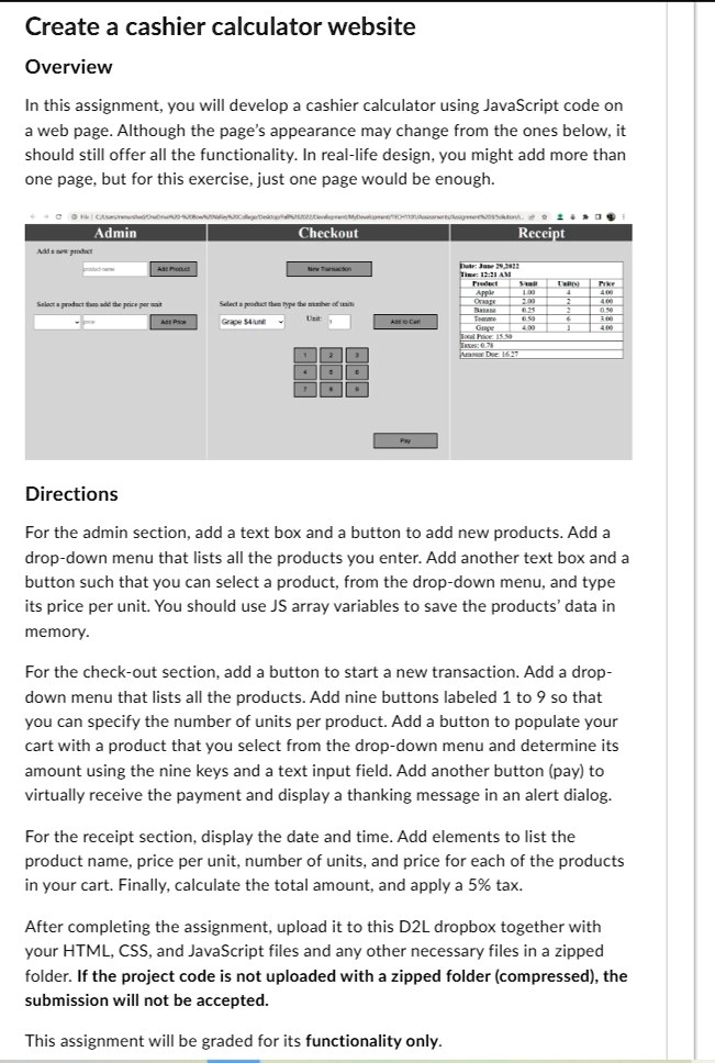 SOLVED: Directions: For the admin section, add a text box and a button ... image.