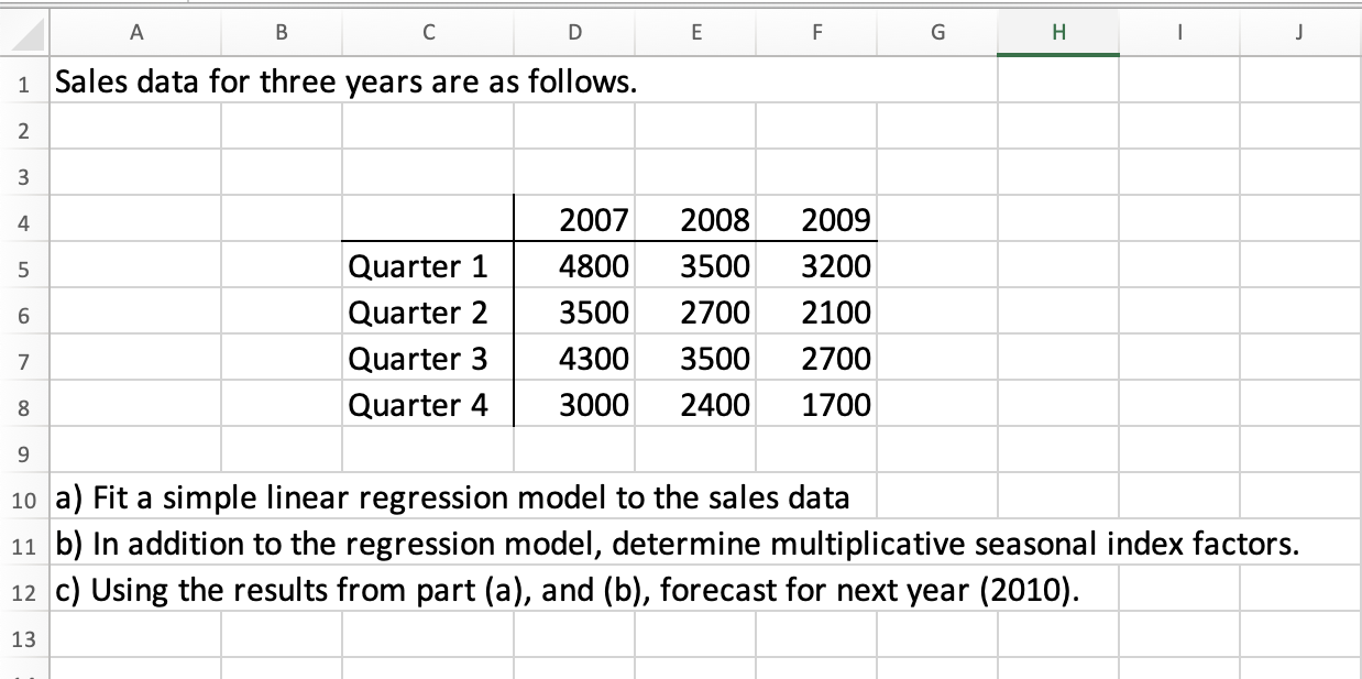 Sales data for three years are as follows. 2007 2008 2009 Quarter 1