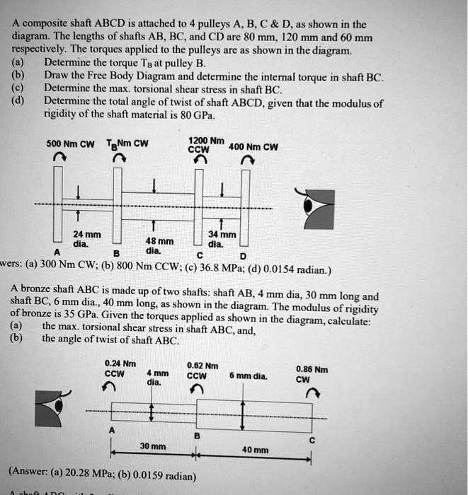 a composite shaft abcd is attached to 4 pulleys abc das shown in the ...