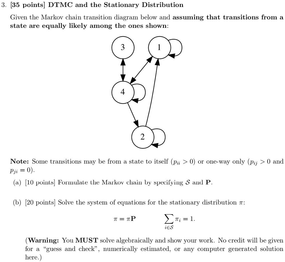 SOLVED:3. [35 points] DTMC and the Stationary Distribution Given the ...