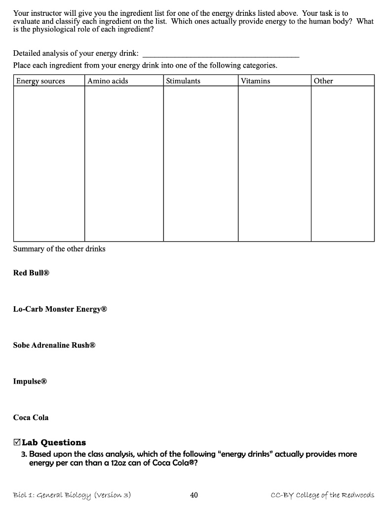 SOLVED: Your instructor will give you the ingredient list for one of ...