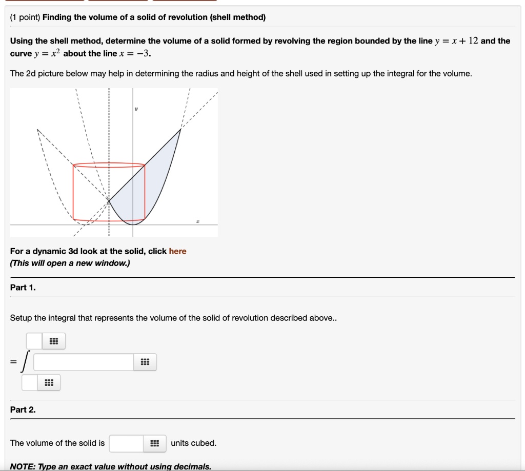 point finding the volume of a solid of revolution shell method using ...