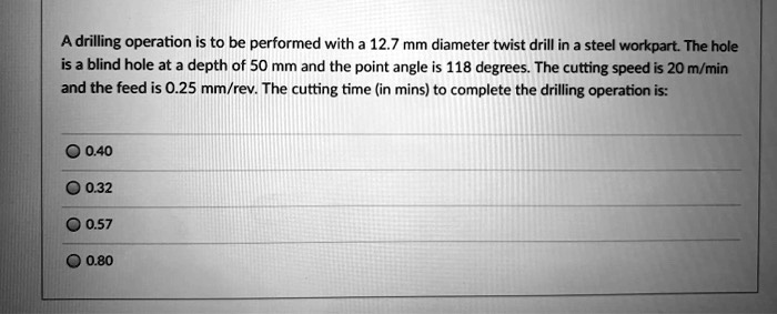 SOLVED: Drilling operation is to be performed with a 12.7 mm diameter ...