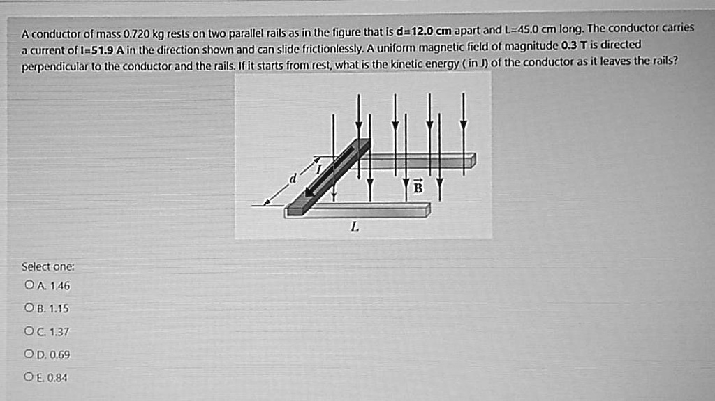 SOLVED: A conductor of mass 0.720 kg rests on two parallel rails as in ...