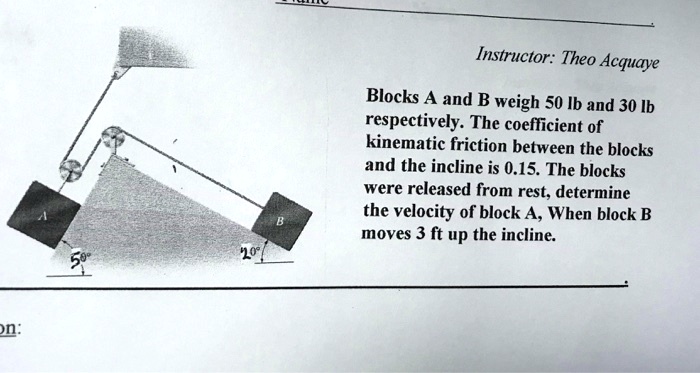 SOLVED: Dynamics Instructor:Theo Acquaye Blocks A And B Weigh 50 Ib And ...