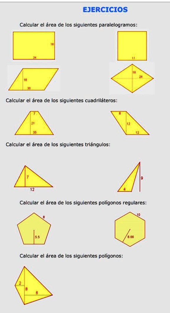 SOLVED: porfavor ayudenme plisadas EJERCICIOS Calcular el área de los ...